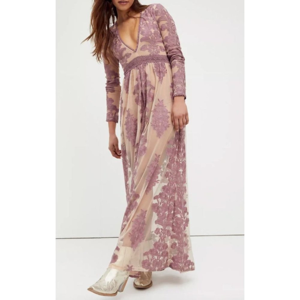 Free People For Love & Lemons Temecula Maxi Sheer Embroidered Dress Size XS - Picture 1 of 4